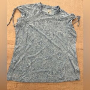[L] Columbia Titanium Gray Blue Short Cap Sleeve Floral T-Shirt NWOT